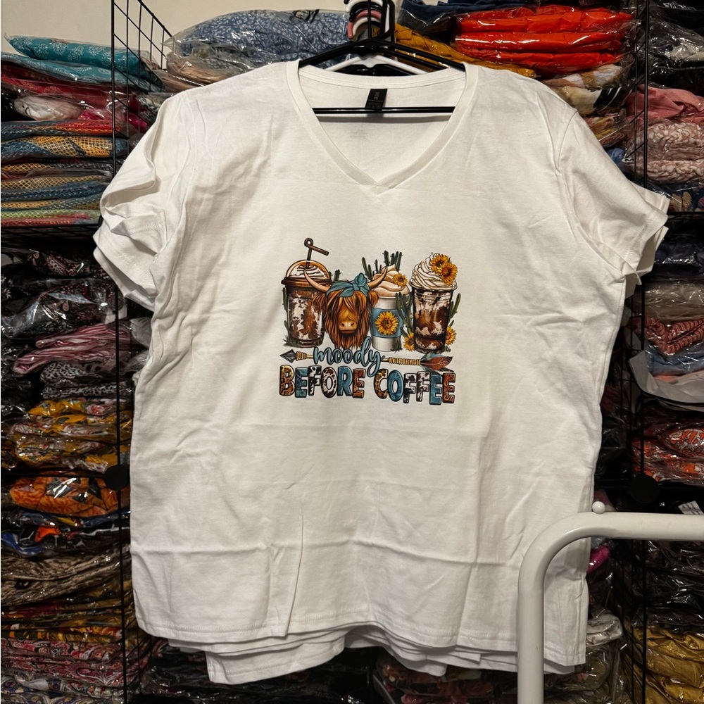 Gildan White Short Sleeve Tee with Coffee Graphic